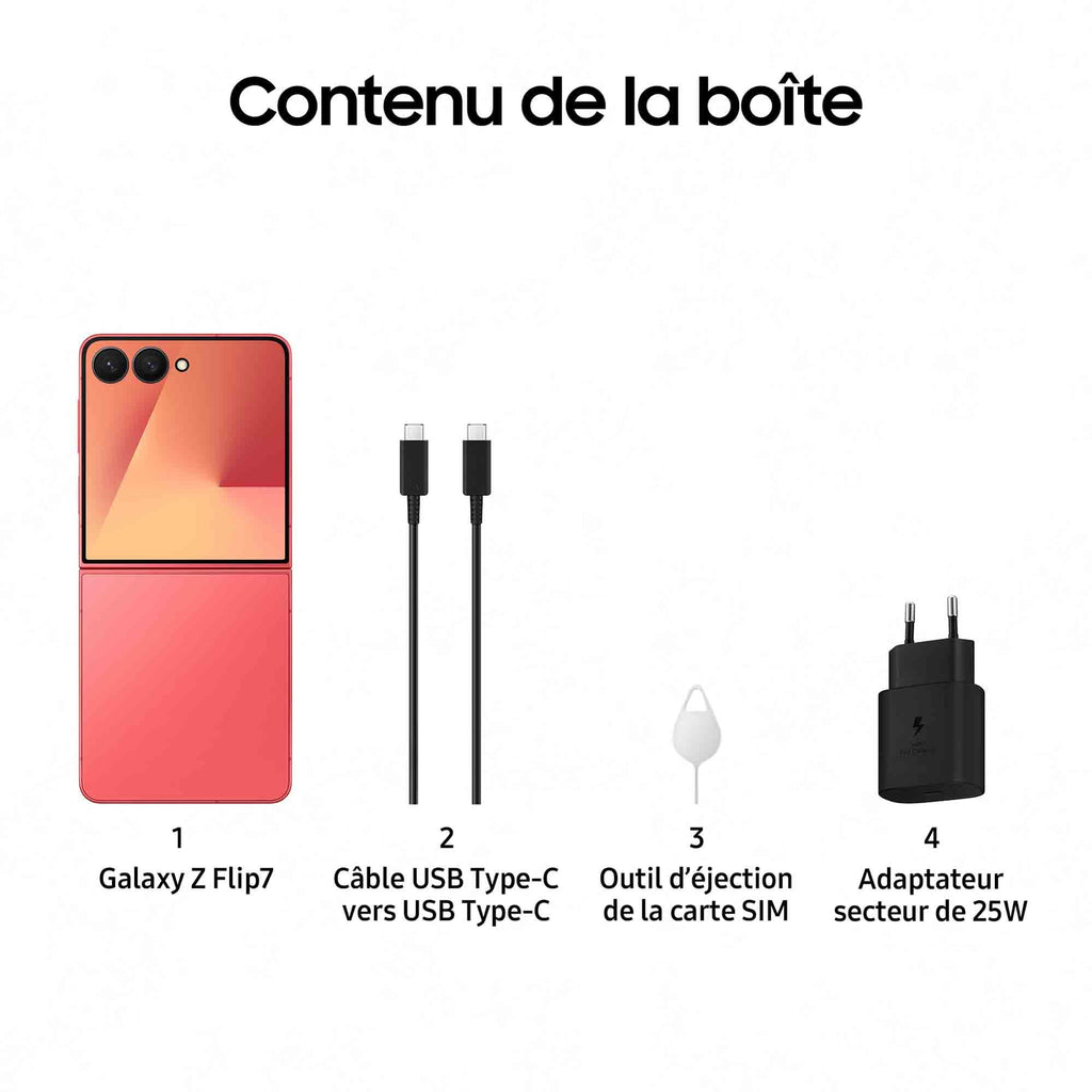 Samsung Galaxy Z Flip7, Android 5G Smartphone with Galaxy AI, 256GB, 25W Fast Mains Charger Included, Unlocked Smartphone, Coral, FR Version