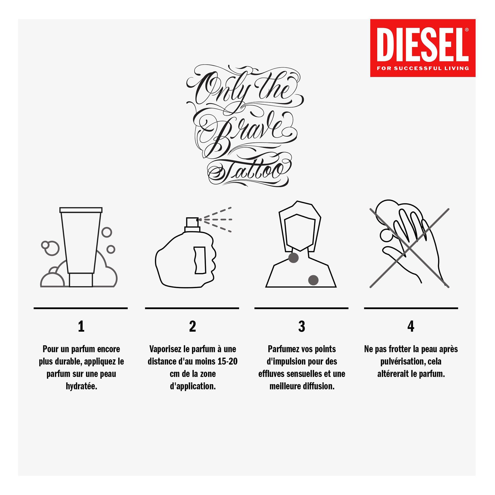 DIESEL Only The Brave Tattoo - Eau De Toilette Homme - Boisé - Accord Pomme Granny Smith, Bois Ambrés & Tabac Narguilé - Tenue Longue Durée - Spray Vaporisateur