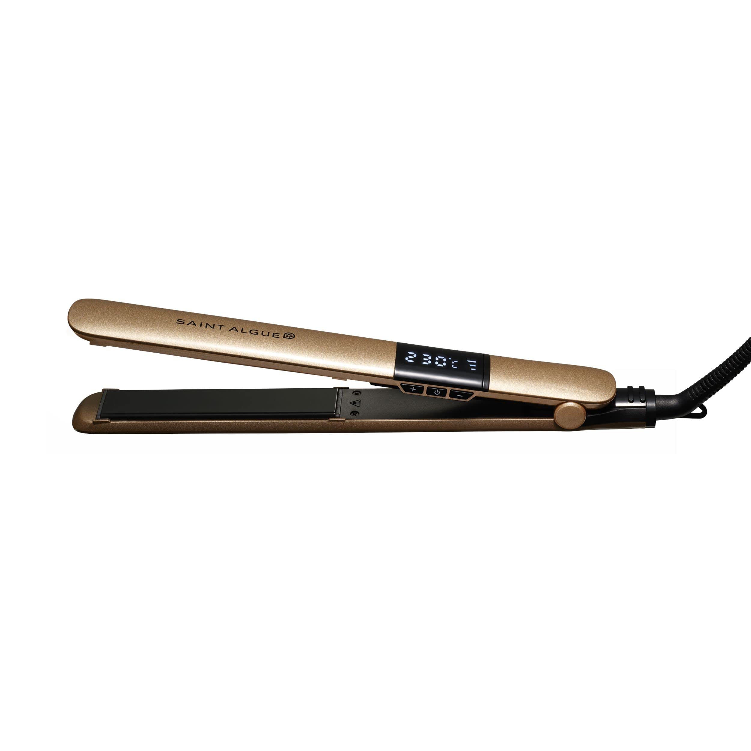 Demeliss SAINT ALGUE Gold Straightener – Straightening from the Root – Fine Ceramic Plates, Tourmaline – Adjustable Temperature 150°C to 230°C – Smooth to Wavy Hair – Ergonomic Design, Professional
