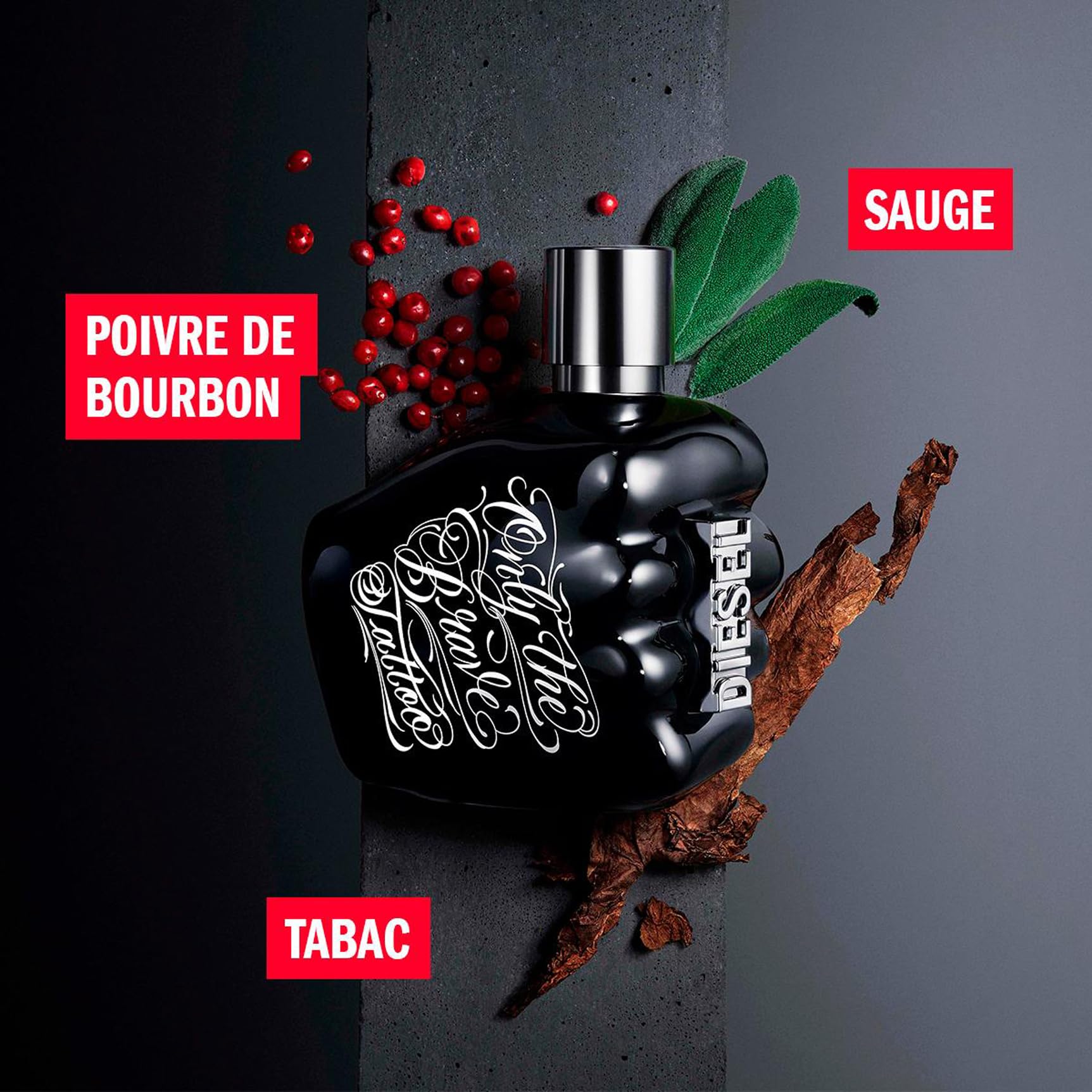 DIESEL Only The Brave Tattoo - Eau De Toilette Homme - Boisé - Accord Pomme Granny Smith, Bois Ambrés & Tabac Narguilé - Tenue Longue Durée - Spray Vaporisateur
