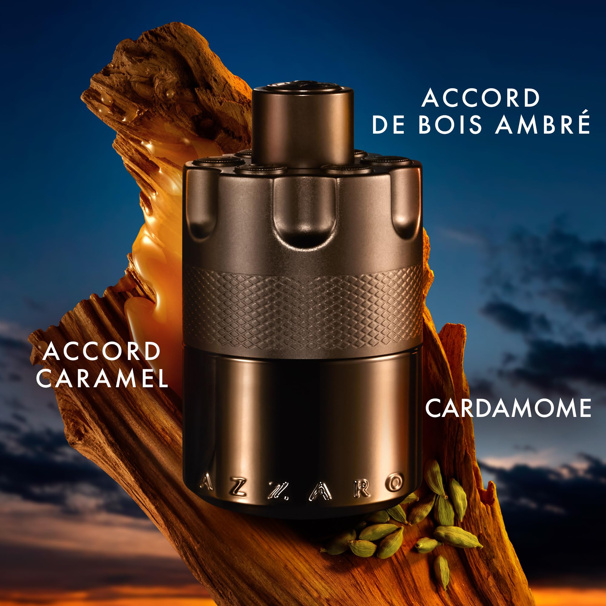 AZZARO The Most Wanted - Eau De Parfum Intense Homme - Fougère Ambré Boisé - Cardamome, Caramel Fondant & Bois Ambré - Tenue Longue Durée - Spray Vaporisateur