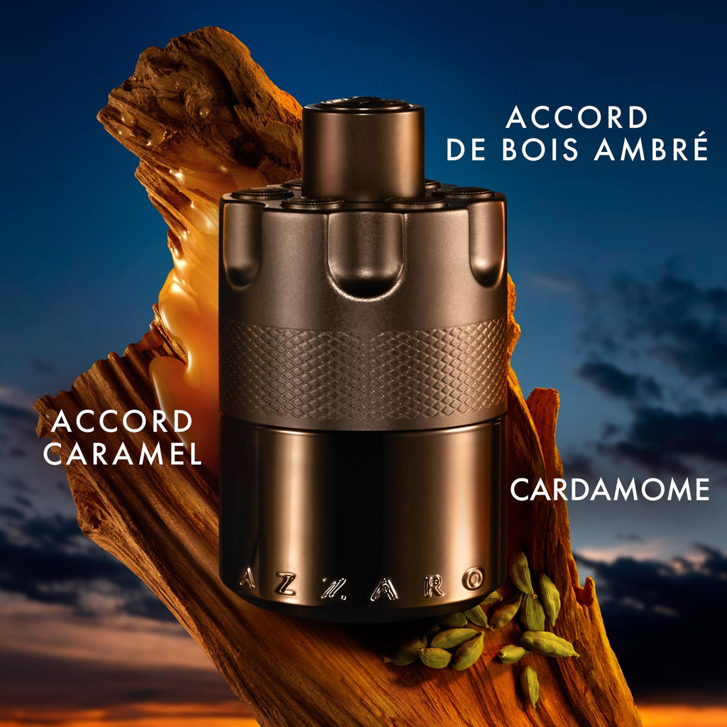 AZZARO The Most Wanted - Eau De Parfum Intense Homme - Fougère Ambré Boisé - Cardamome, Caramel Fondant & Bois Ambré - Tenue Longue Durée - Spray Vaporisateur